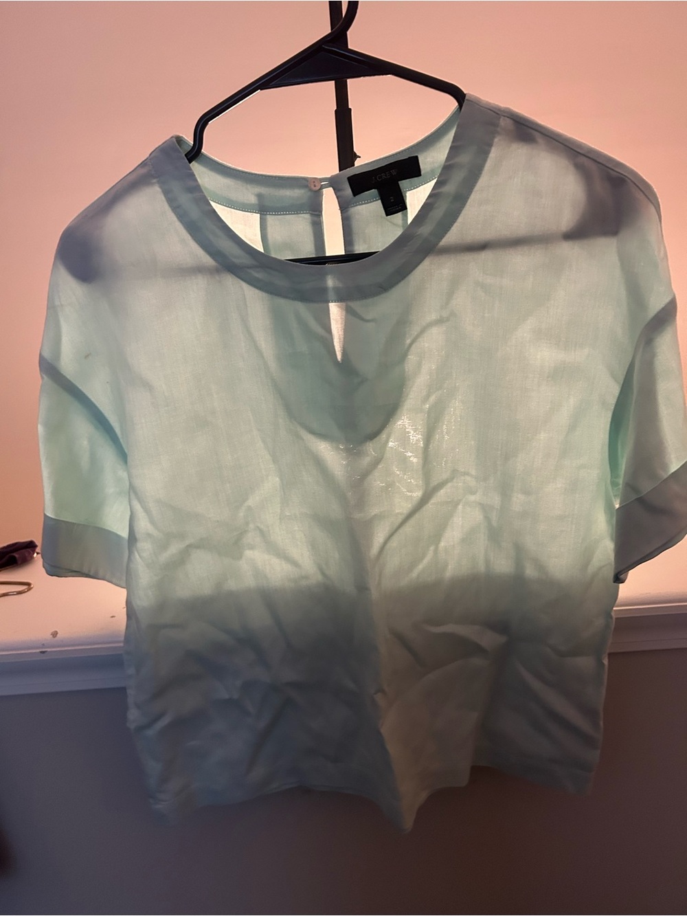 J. Crew Mint Sheer Short-Sleeve Blouse